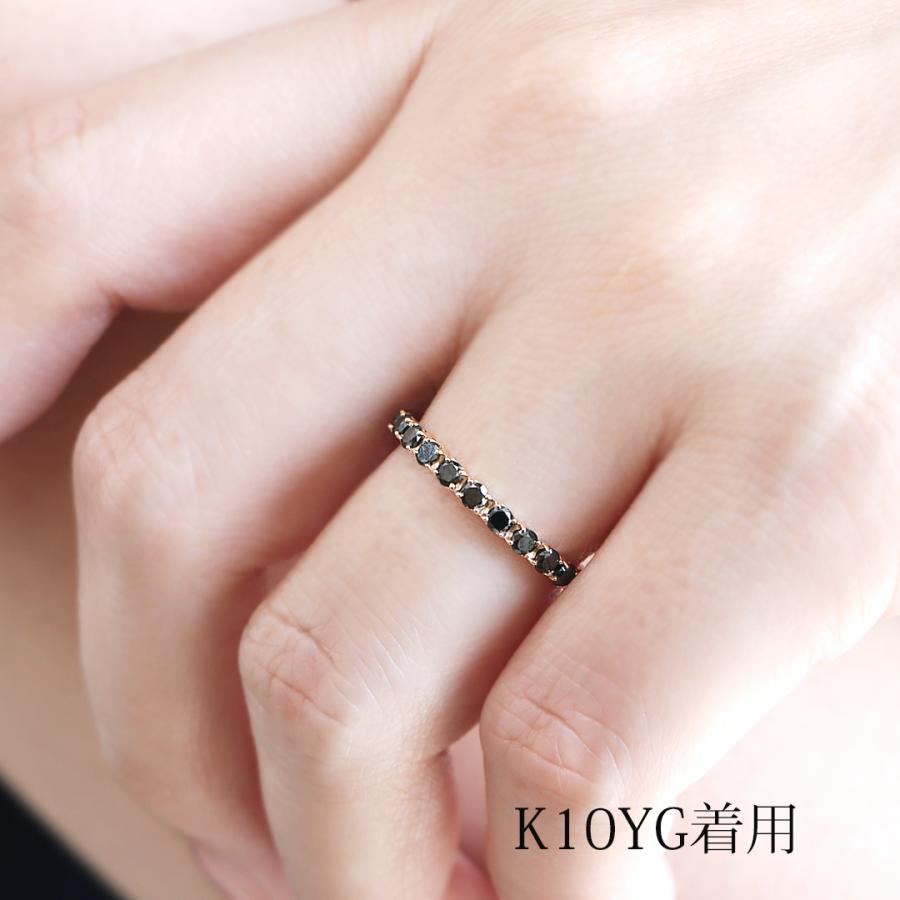 K10 YG WG 1.0ct ブラックダイヤモンド フルエタニティ リング 送料無料 K10 10金 イエローゴールド ホワイトゴールド 黒 漆黒 クール ブラック エタ EmR0186の画像