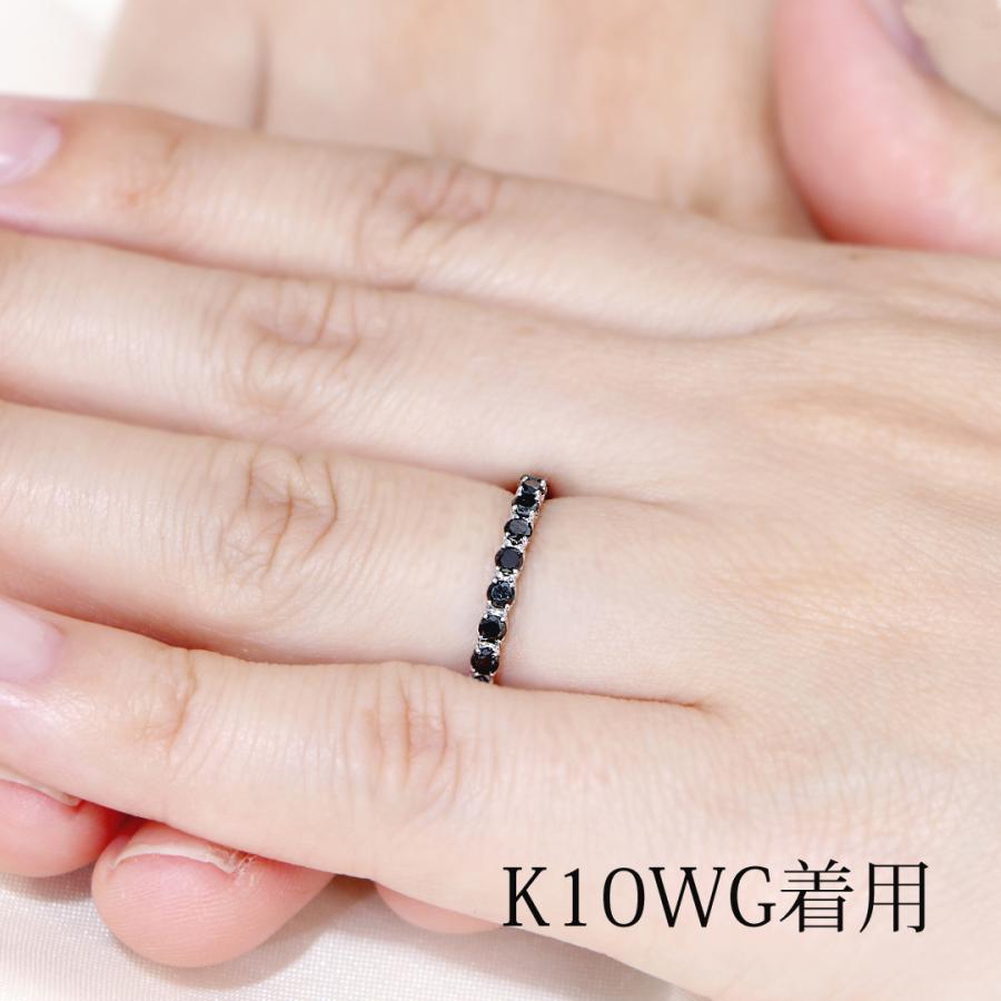 K10 YG WG 1.0ct ブラックダイヤモンド フルエタニティ リング 送料無料 K10 10金 イエローゴールド ホワイトゴールド 黒 漆黒 クール ブラック エタ EmR0186の画像