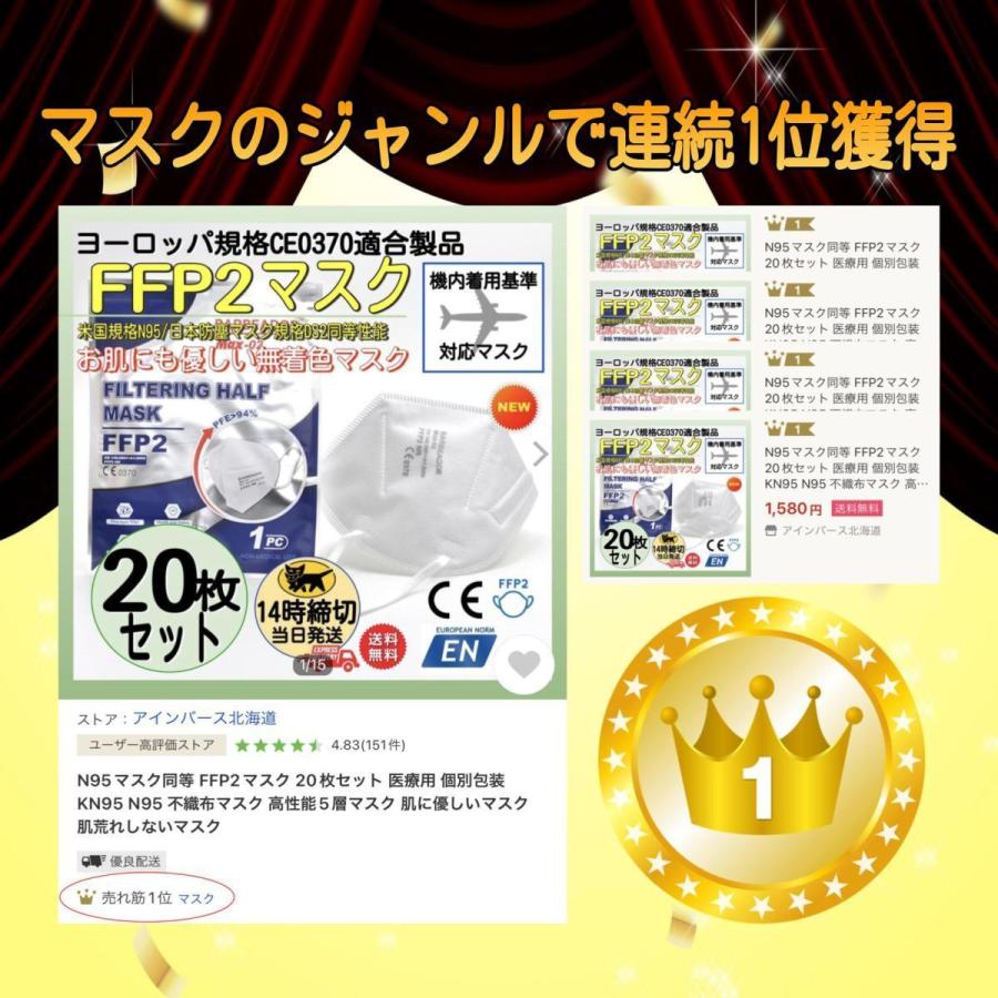 N95マスク同等 FFP2マスク 100枚セット 最強の花粉症対策マスク FFP2の
