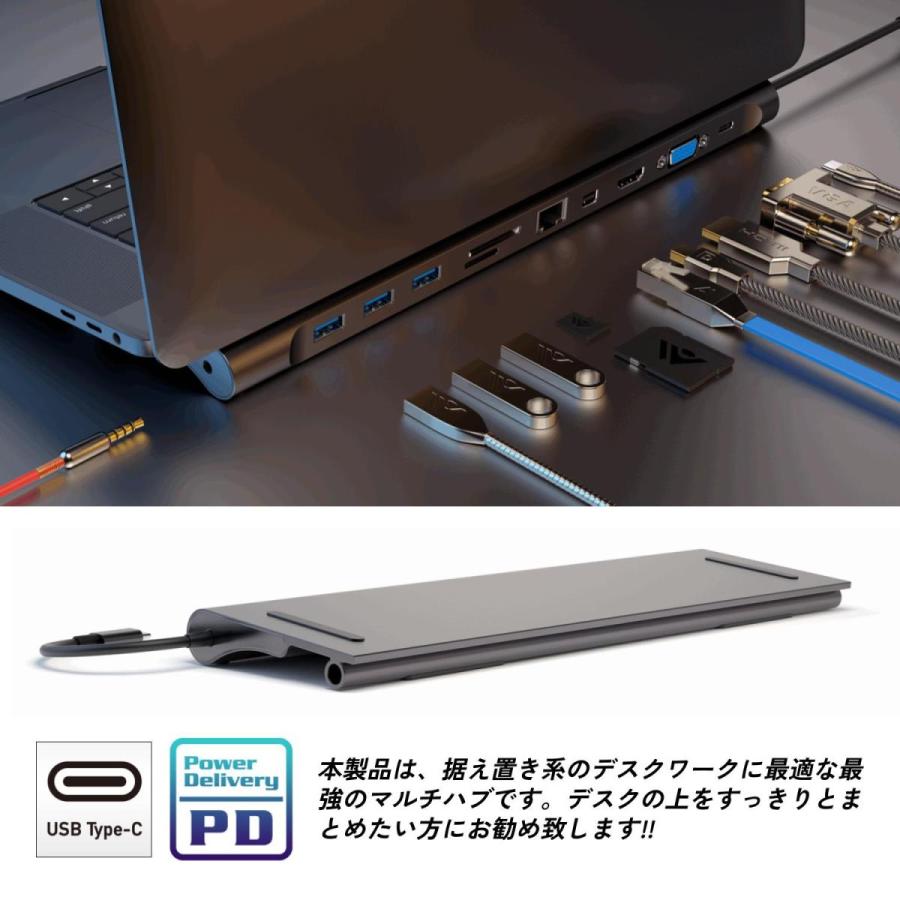 ドッキングステーション USB Type-C Hub ハブ タイプC 11in1 HD60 PD充電 4K HDMI 有線LAN カードリーダー USB3.0 USB-C Macbook ノートパソコン｜einverse｜02