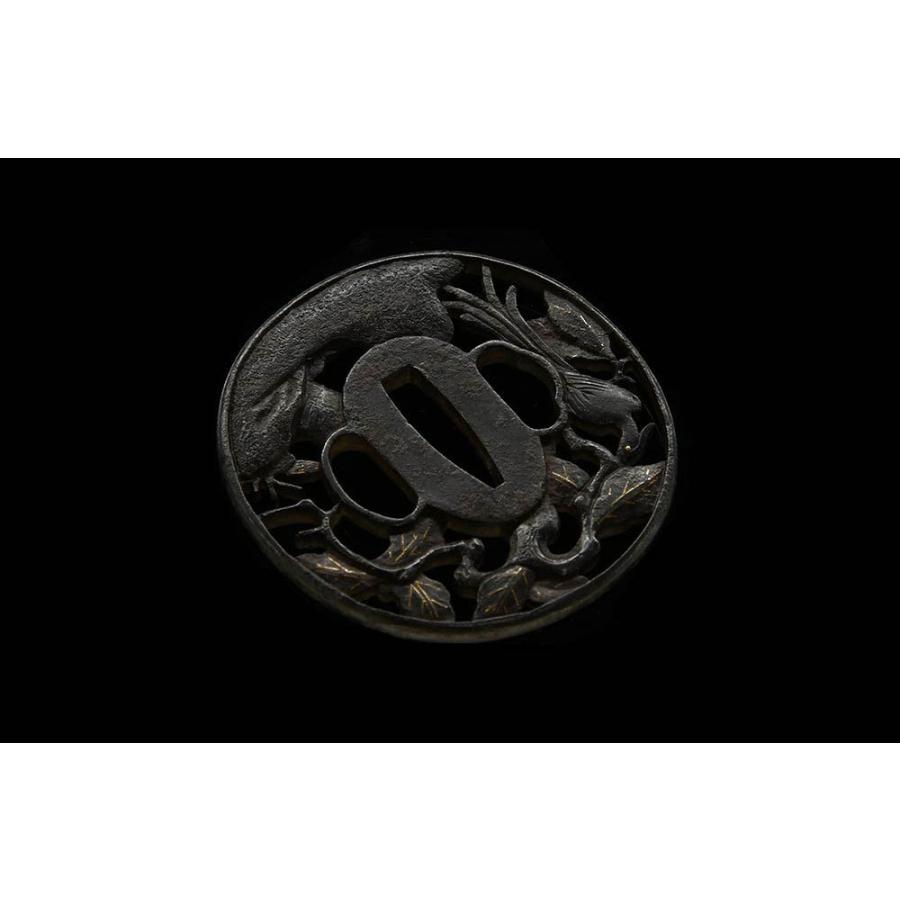 鍔・鐔 京正阿弥 柏樹尾長鳥透鍔 刀装具 日本刀 刀剣 : 永楽堂ヤフー店