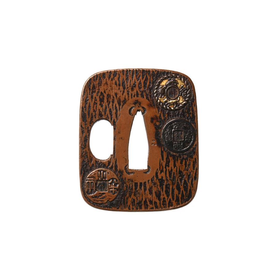 最終　保存刀装具　鍔　楼閣山水図　無銘長州　金象嵌　縦8.0、横7.7cm厚み4 最終 保存刀装具 鍔 楼閣山水図 無銘長州 金象嵌 縦8.0、横7.7