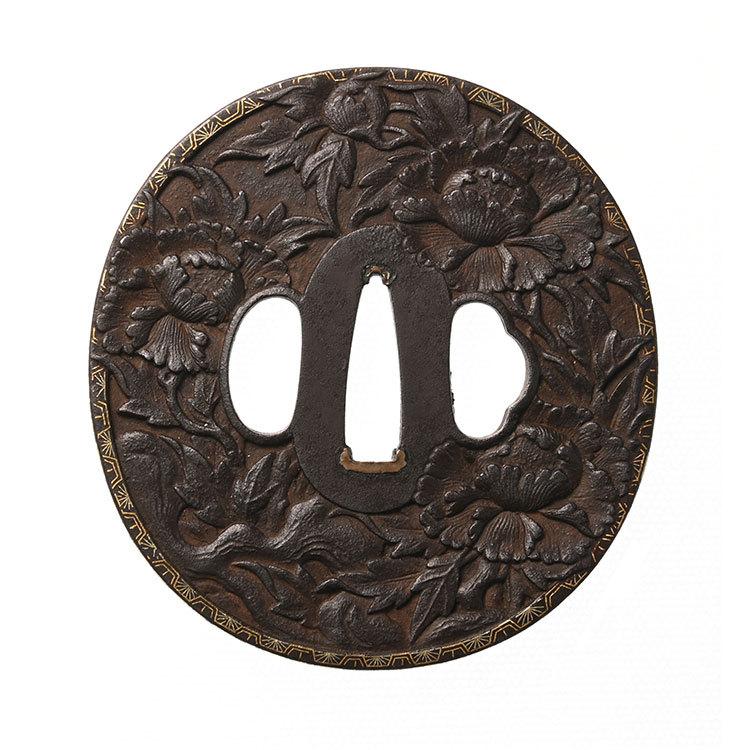 鍔・鐔 長州 牡丹図鍔【保存刀装具】刀装具 日本刀 刀剣 : 永楽堂