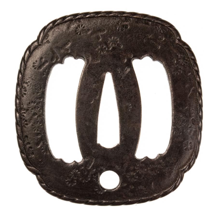 鉄鍔 鐔 (龍蛸に風景図) 江戸時代 象嵌 日本刀販売専門店