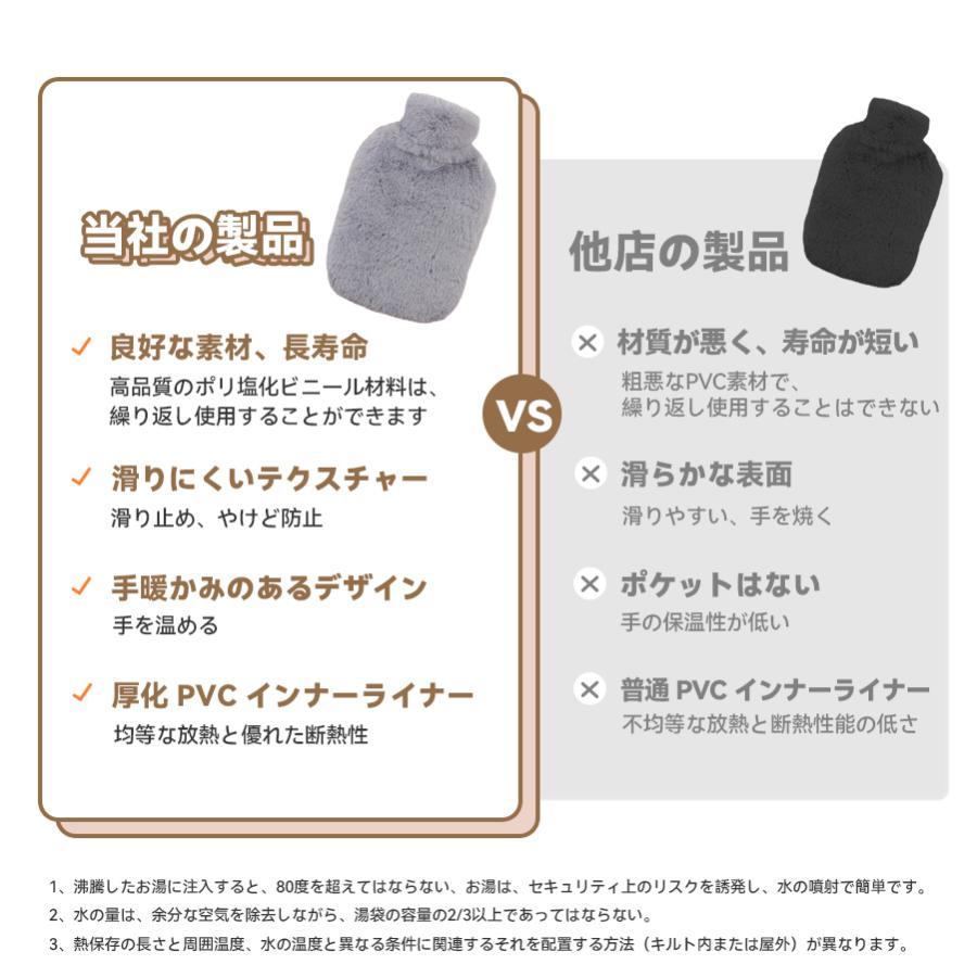 湯たんぽ エコゆたんぽ 1L/2L お湯入れ 注水式 繰り返し使える もふもふ 保温カバー付き 電気不要 防寒グッズ あったかグッズ 寒さ対策 生理期最適 ギフト｜eiri-shop｜11