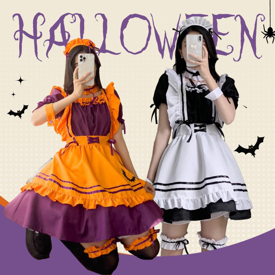 メイド服 ハロウィン オレンジ コスプレ レディース スプレ 仮装 メイド服 ハロウィン オレンジ コスプレ レディース スプレ 仮装