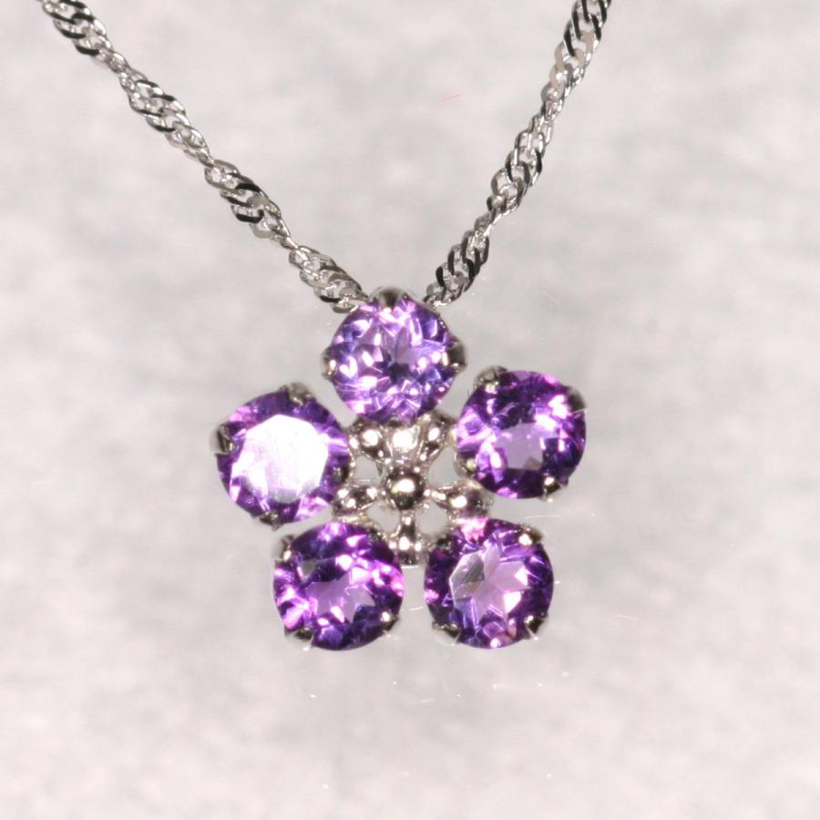 C-36 18金 K18WG ５弁の花アメジストのペンダント / ペンダントトップ＆チェーン | 