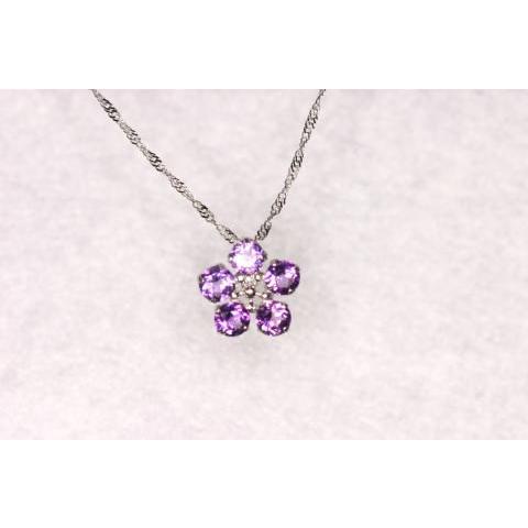 C-36 18金 K18WG ５弁の花アメジストのペンダント / ペンダントトップ＆チェーン |  | 01