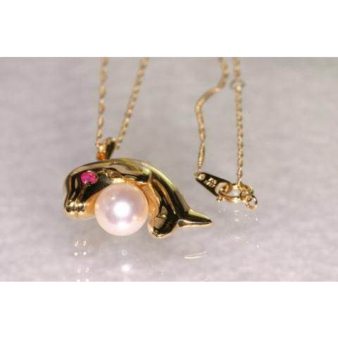 F-26  18金 　K18真珠を抱いたイルカのペンダント / ペンダントトップ＆チェーン |  | 02