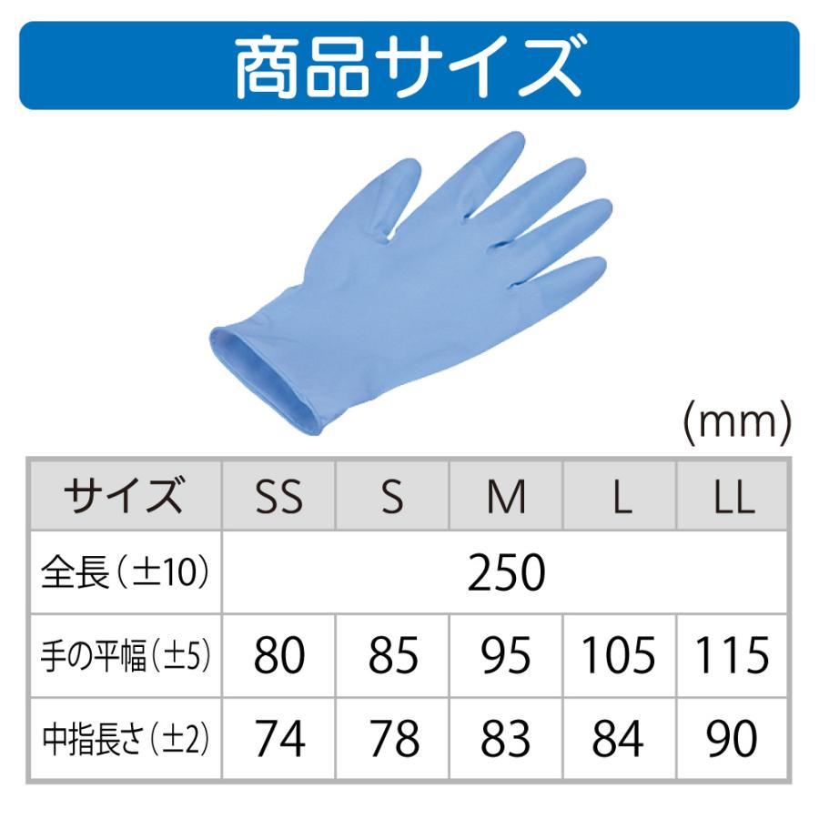 【3個セット】宇都宮製作 シンガー ニトリルディスポ手袋 No.210 粉なし 青 100枚 食品衛生法適合 送料無料（本州・四国） 使い捨て ブルー ニトリル手袋 厚手｜eisei-com｜07
