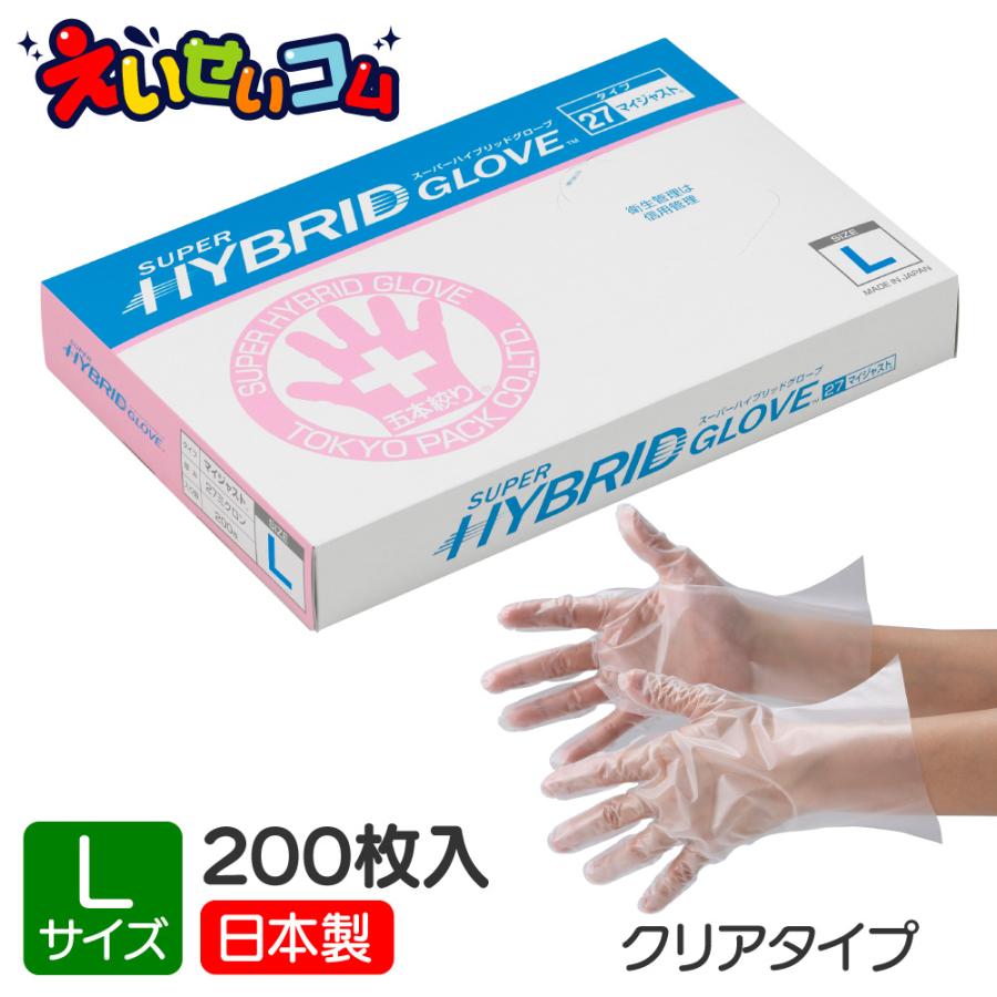 東京パック ポリエチレン手袋 Lサイズ 200枚入 クリア 日本製 使い捨て