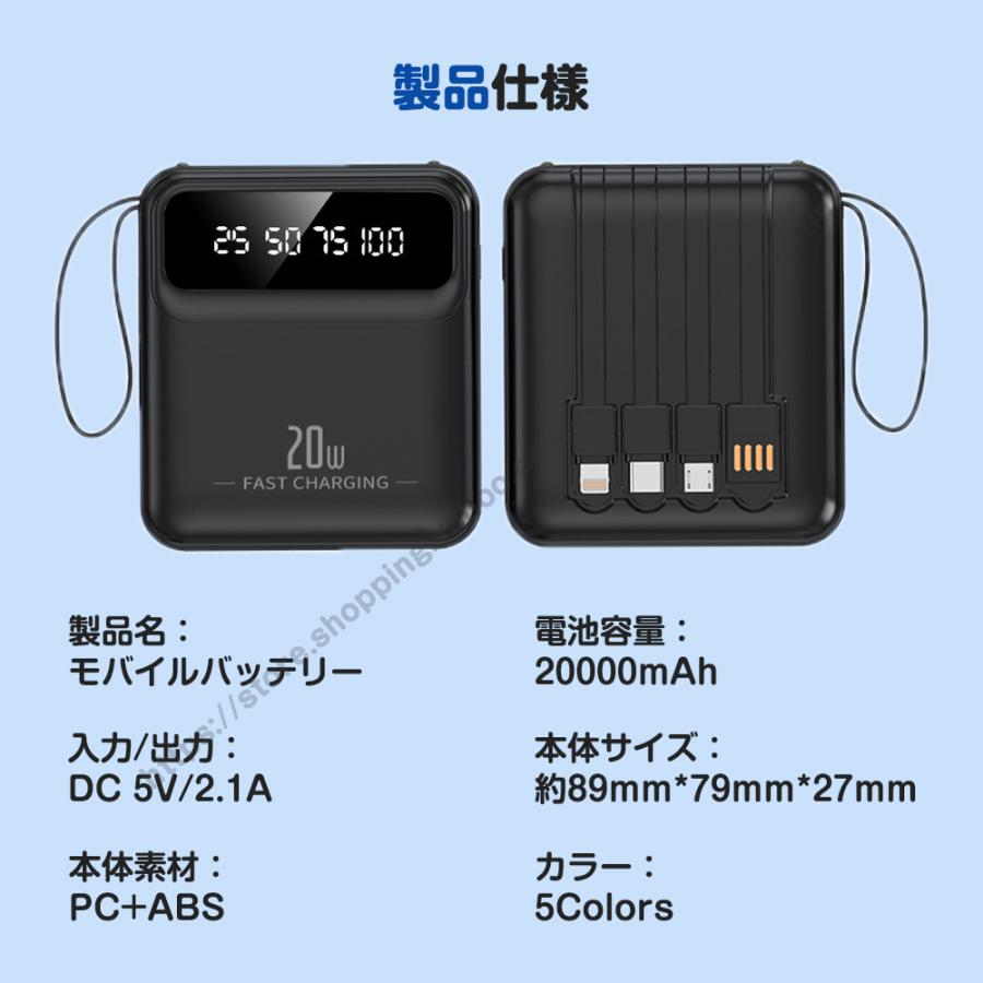 モバイルバッテリー 20000mAh 大容量 スマホ充電器 4台同時充電 急速