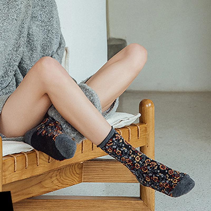 ソックス レディース 靴下 くつした  秋 冬 クルー フラワー 花 可愛い おしゃれ  プレゼント 欧米風 お正月 クリスマス お歳暮 プレゼント 福袋 2022 |  | 08