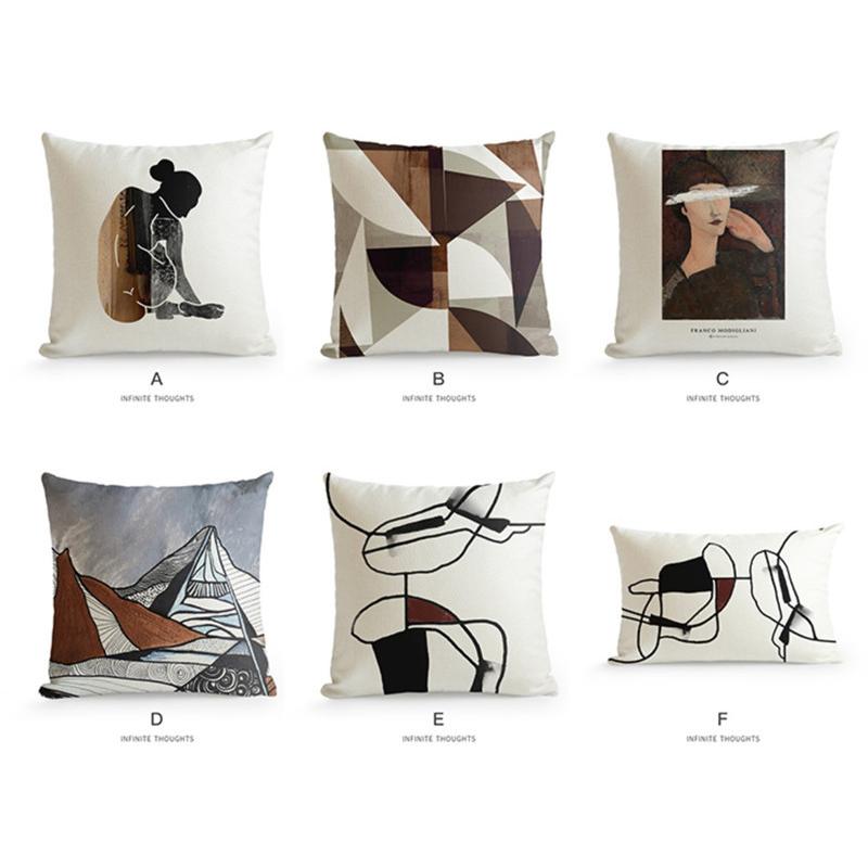 人気定番 抽象画 シンプル インポート おしゃれ 北欧 リネン クッション カバー 45x45cm