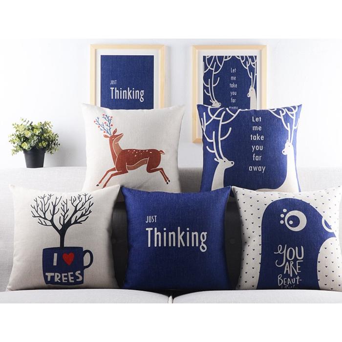 多様な 鹿 ブルー シンプル おしゃれ 北欧 抱き枕 大きいサイズ クッションカバー 角型 60x60cm Cisama Sc Gov Br