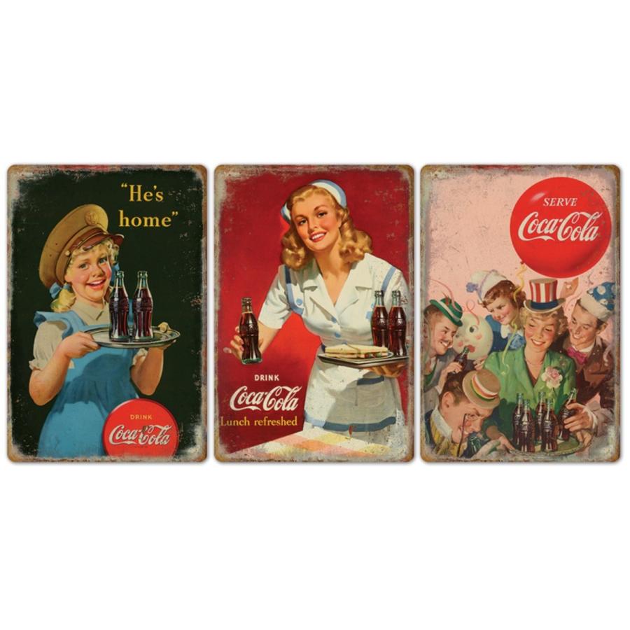 コカコーラ看板3枚セット coca-cola METAL SIGN? アメリカにて仕入れ 