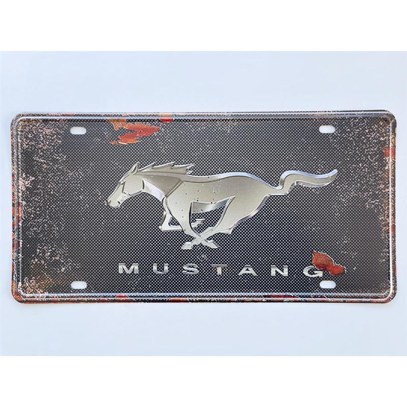 マスタング MUSTANG ナンバープレート型 アメリカ雑貨 メタルサイン ★レトロ調★アメリカンブリキ看板/飾り/バー/レストラン/カフェ