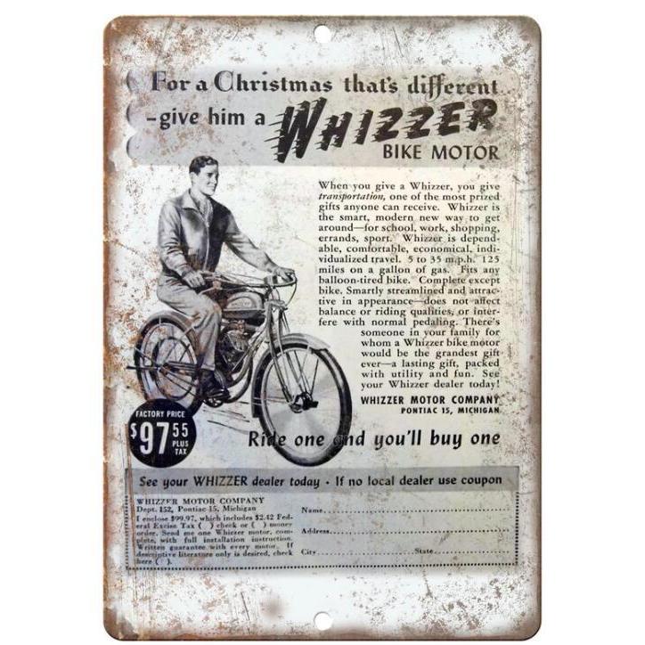 Whizzer 電動  自転車   広告ポスター　メタルサイン  金属　 お部屋お店　壁飾りインテリア　アメリカ雑貨　ブリキ看板　レトロ調 20x30cm｜eiwasailsors