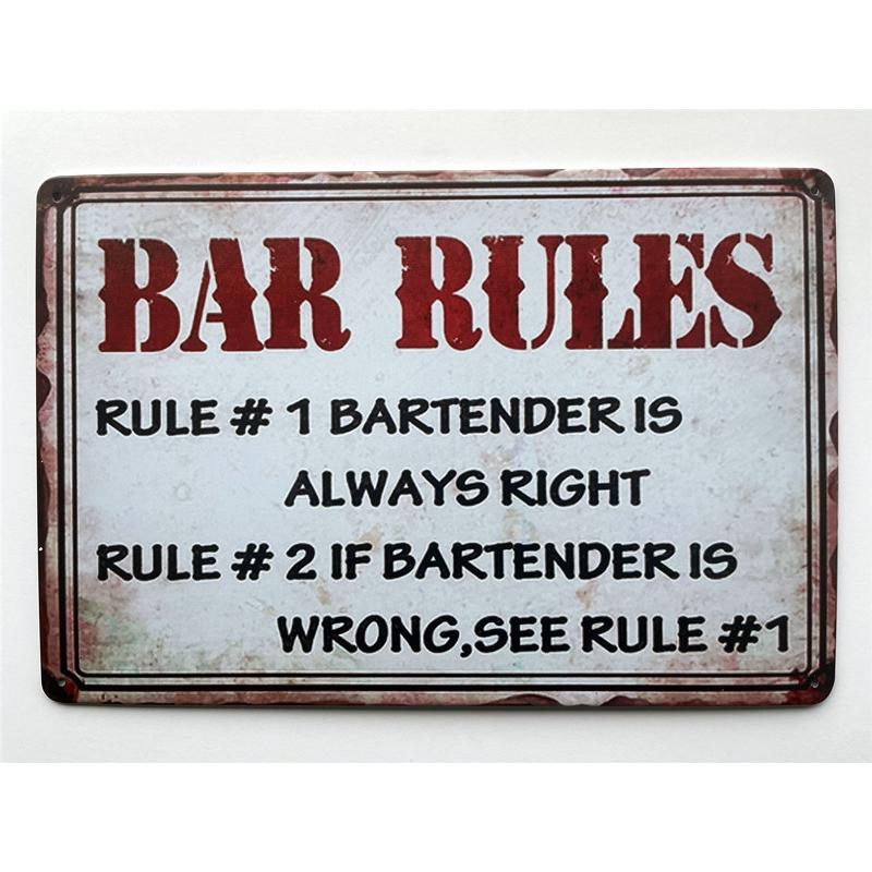 バールール BAR RULES 看板 アメリカ雑貨☆レトロ調☆アメリカンブリキ