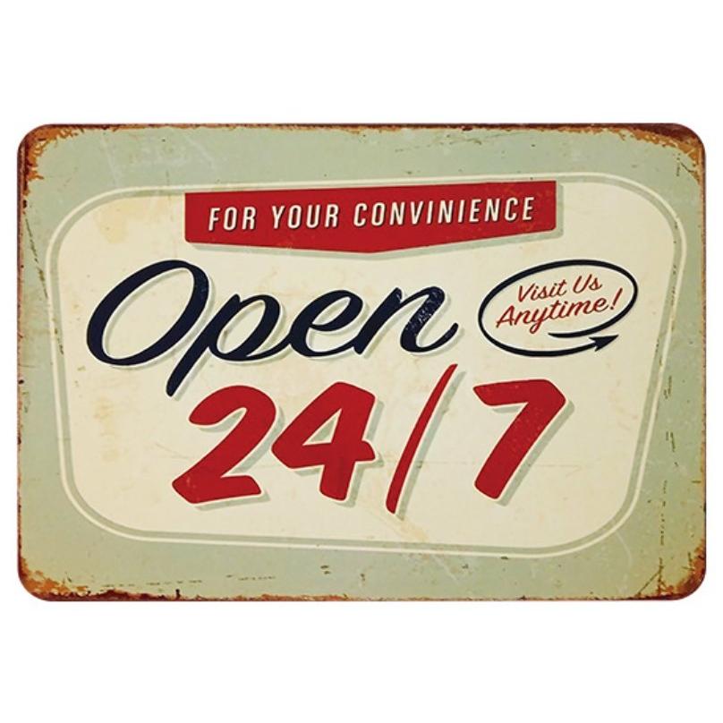 ❤️❤️❤️送料無料　レトロ　看板 open 24/7 店オープン看板☆レトロ調☆ブリキ看板/飾り/バー