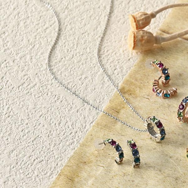 【送料無料】プライベートレーベル　カラーストーンネックレス＆ピアス　４１０−１２２ＰＬ−Ｎ３Ｐ２　ＰＧ　４１０−１２２Ｐ... 送料無料】プライベートレーベル カラーストーンネックレス＆ピアス