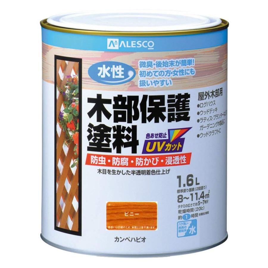 カンペハピオ 水性 木部保護塗料 1.6L ピニー （ウッドデッキ　ベランダ　木部用　塗料　雨から守る 防虫　防腐　防カビ 防藻　日焼けを防ぐ）｜ejoy