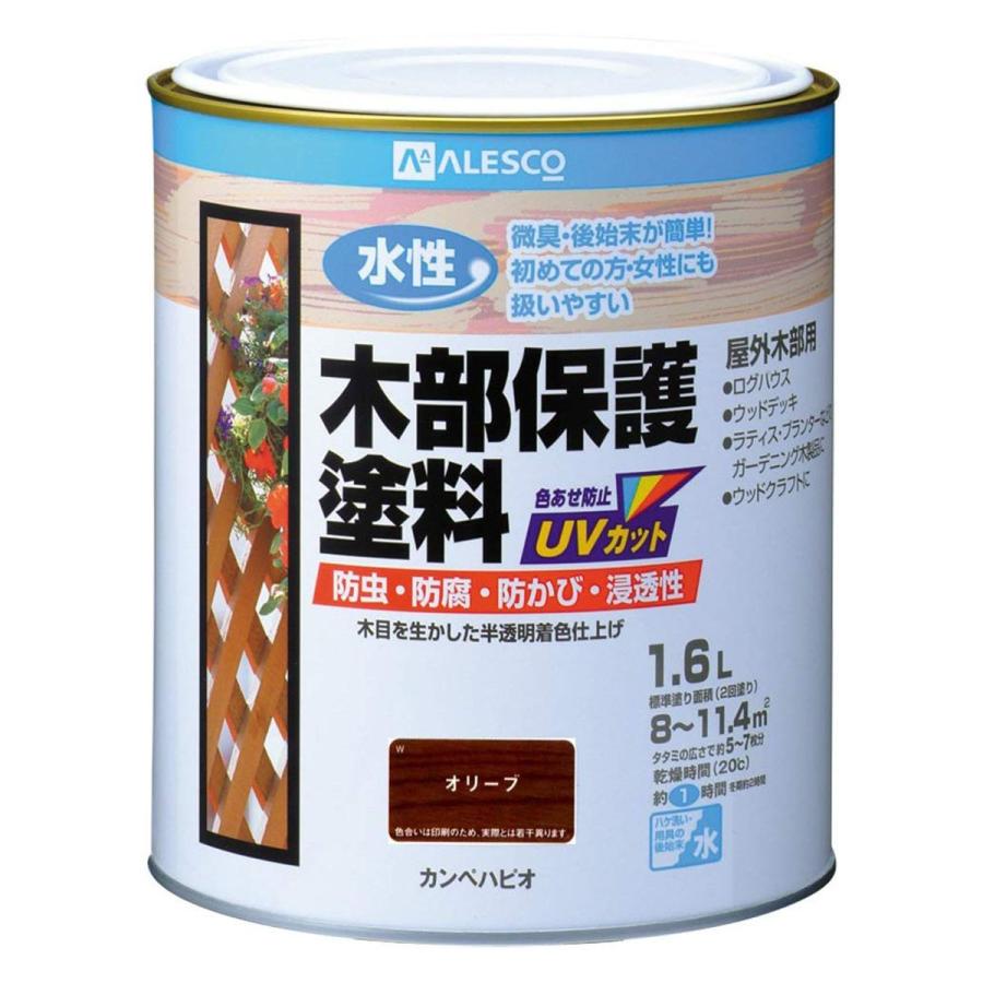 カンペハピオ 水性 木部保護塗料 1.6L オリーブ （ウッドデッキ　ベランダ　木部用　塗料　雨から守る 防虫　防腐　防カビ 防藻　日焼けを防ぐ）｜ejoy