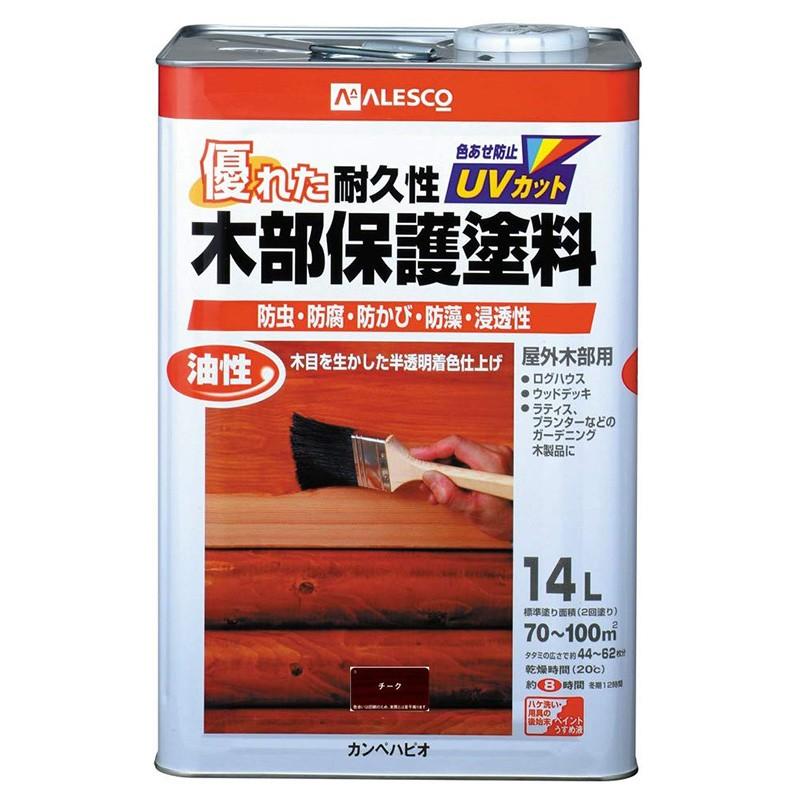 カンペハピオ　油性　木部保護塗料　防腐　（ウッドデッキ　防虫　日焼けを防ぐ）　塗料　ベランダ　木部用　チーク　14L　防藻　雨から守る　防カビ