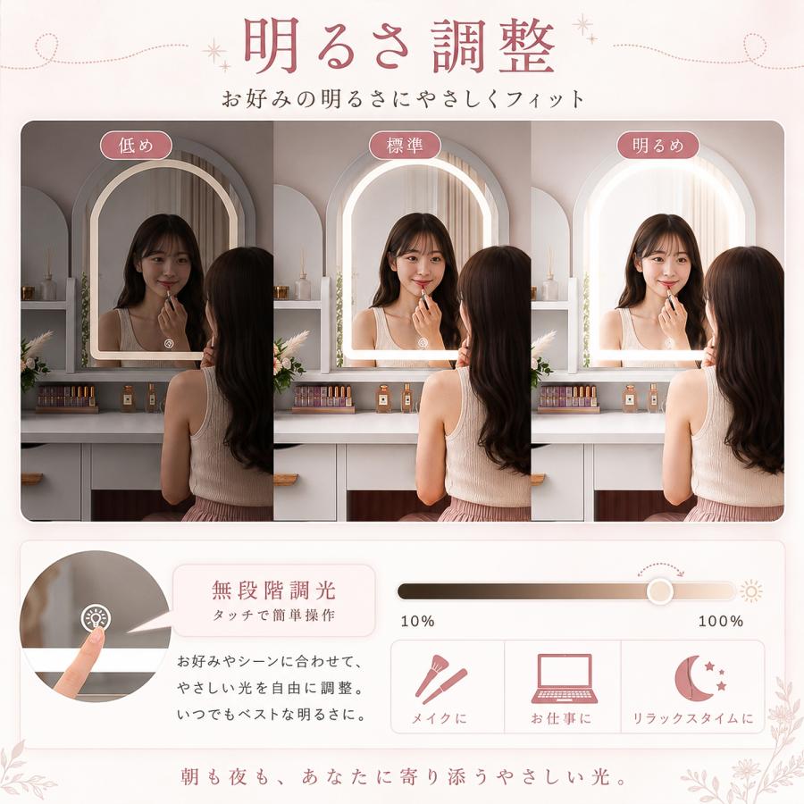 ドレッサー 幅80cm テーブル LED3色変更ライト付 大容量収納ペース
