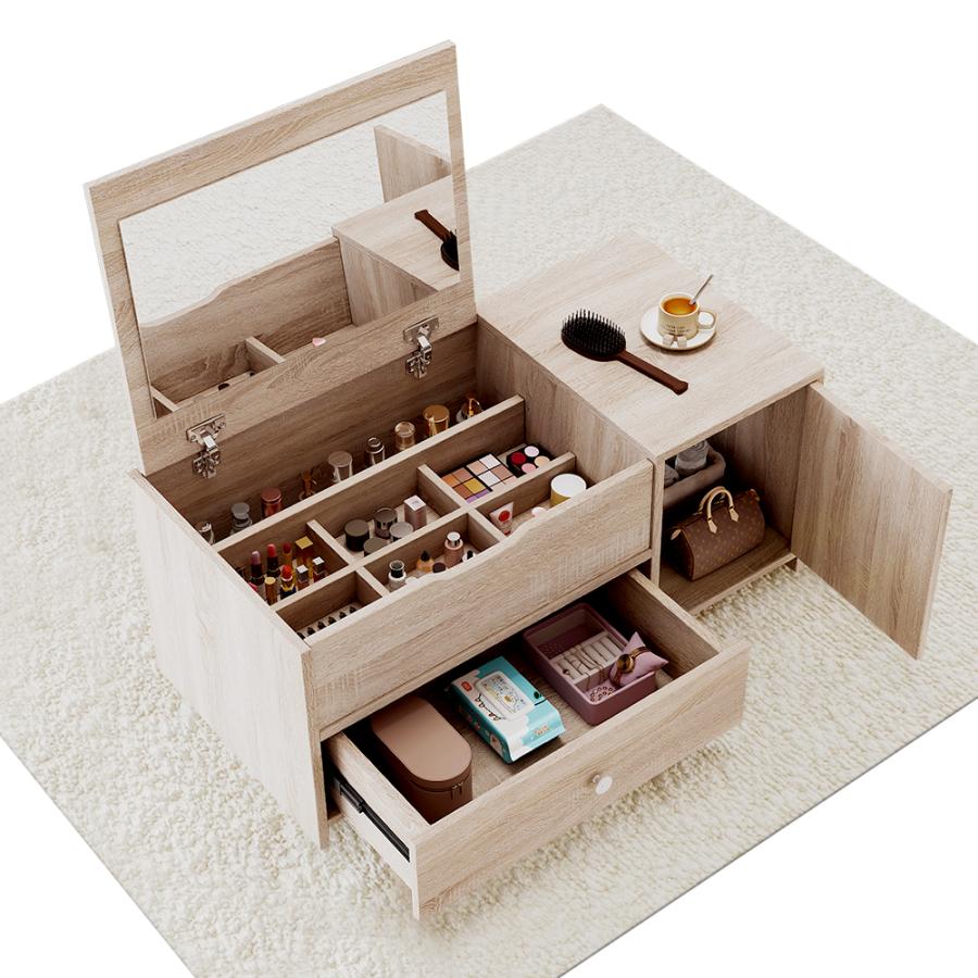 [幅80]テーブルドレッサー ロータイプ 鏡台 収納 メイク 化粧台 ミラー 新作ドレッサー ローテーブル ロータイプ鏡 幅80CM 大容量 収納 メイク