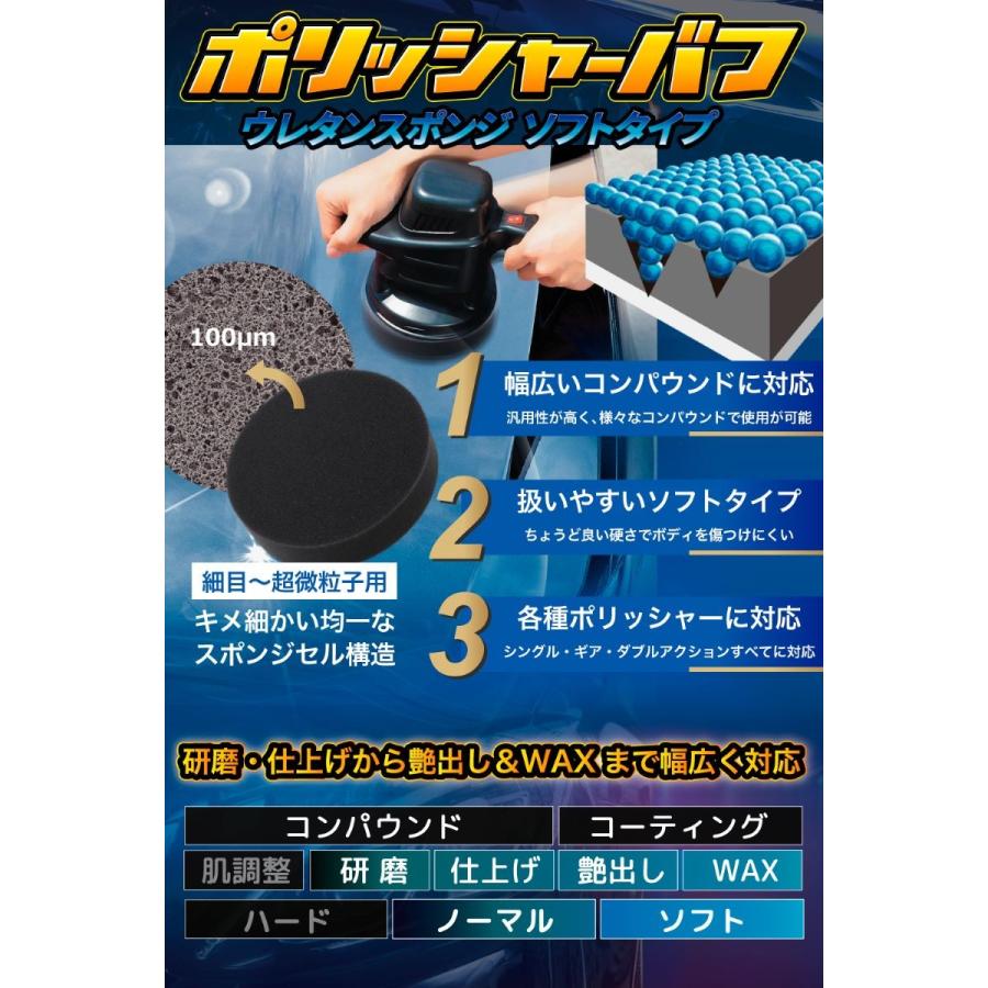 ポリッシャー バフ 125mm スポンジ 極細目〜超微粒子用 マジック貼付 2