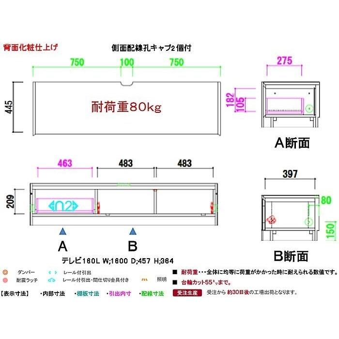 【正規品】 GUV塗装 幅1600×高364×奥457 エストHW色160TVL 家具産地大川製 ACEST 【OCQ1089273343】(38278円)