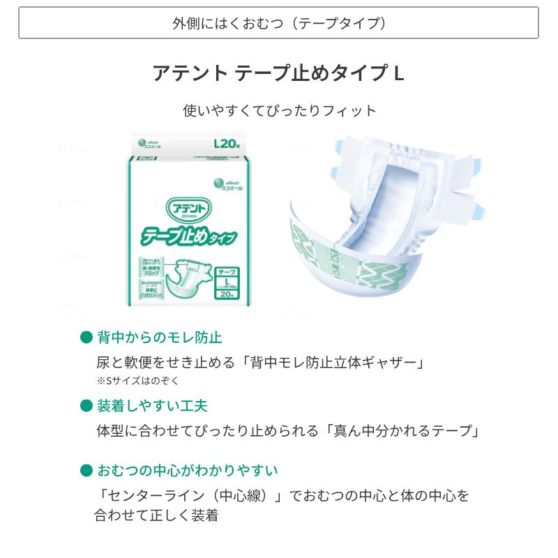 アテント 1ケース テープ止めタイプ L 21001634 20枚×4袋 大王製紙 