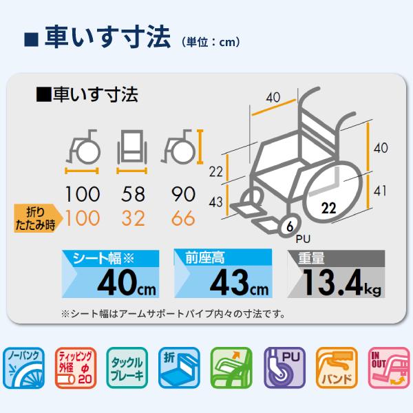 (法人様限定) 車椅子 折りたたみ 代引き不可 アルミ自走車いす NEO-1βW / 40cm幅 日進医療器 自走式 多機能 介護用品_10