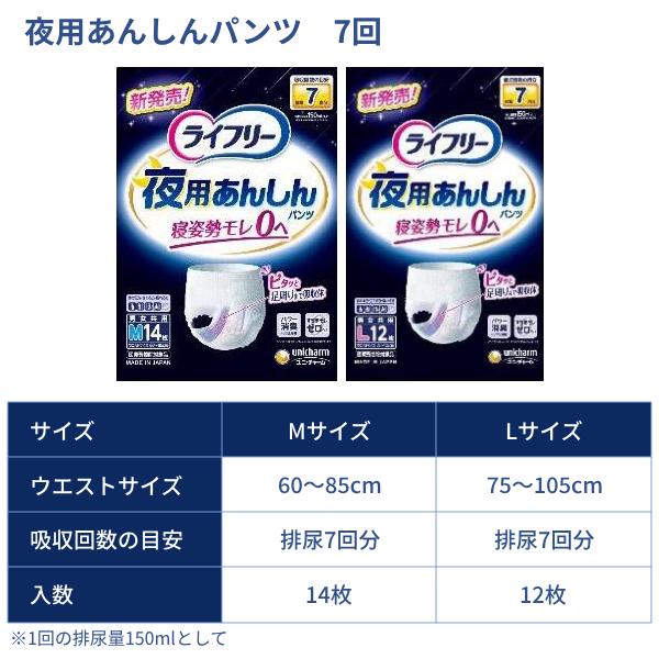 大人用紙パンツ ライフリー 夜用あんしんパンツ 7回 M 14枚 L 12枚