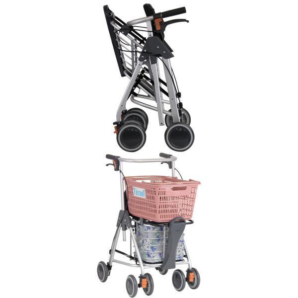 手押し車 高齢者 おしゃれ シルバーカー テイコブリトルワゴン WAW07 幸和製作所 歩行車 歩行補助 大容量 折りたたみ 介護 シルバー カー | Tacaof | 02
