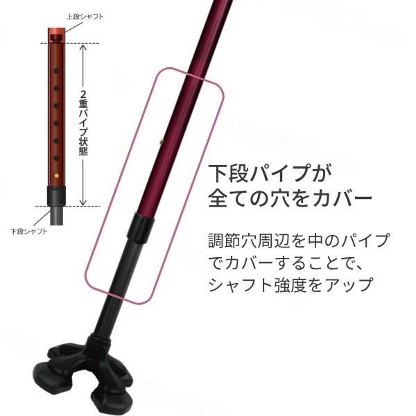 SINANO 4点杖 ステッキ ボルドー SINANO（シナノ） 杖 ステッキ 四点杖 おしゃれ やわらGELグリップ 4点