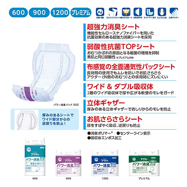 アクティ パワー消臭パッド 600　84484→84709　30枚 日本製紙クレシア (介護 尿取りパッド 男女兼用) 介護用品 | 日本製紙クレシア | 02