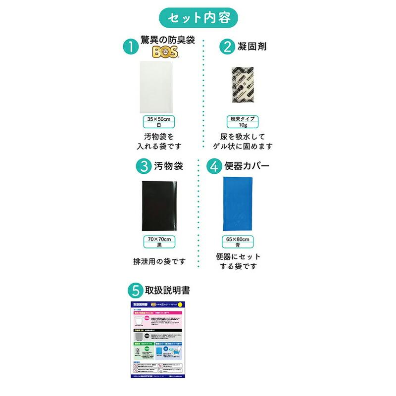 防災グッズ 非常用 BOS非常用臭わないトイレセット 100回分 BOS-0653 クリロン化成 防臭 おむつ袋 介護災害対策 備蓄用 介護用品 |  | 01