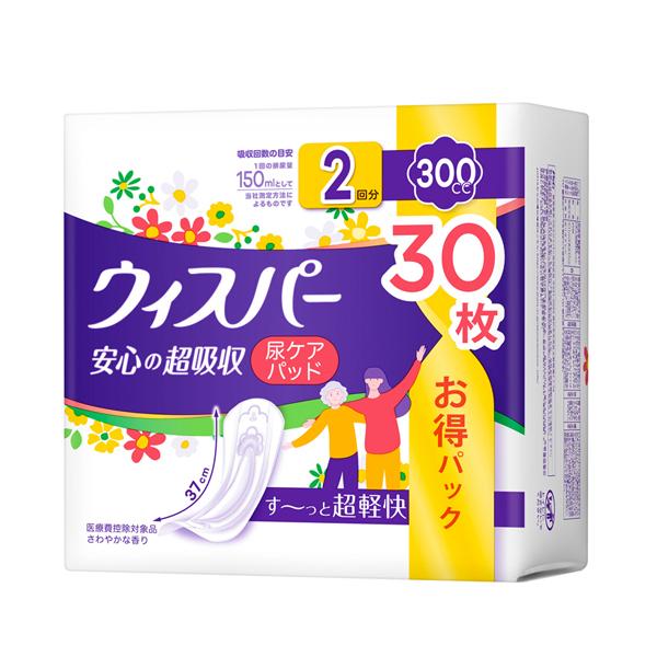 ウィスパー 安心の超吸収 300cc　30枚 P&Gジャパン合同会社 介護 尿ケアシート 吸水ケア 女性用 介護用品 | ウィスパー（P&G）