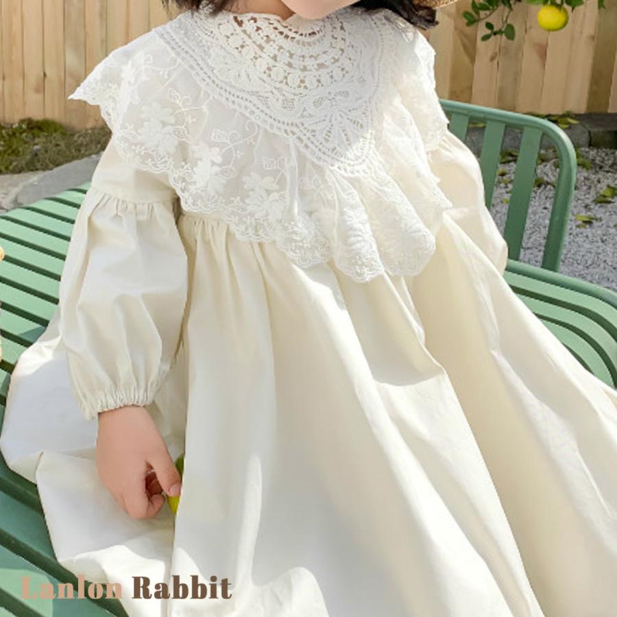 キッズ ベビー ワンピース 白ワンピ 白ワンピース ドレス バルーンスカート バルーンワンピース レース 付け襟 つけえり 付けえり 無地 長袖 ひざ丈 Am Op Attachedbib Lanlon Rabbit 通販 Yahoo ショッピング