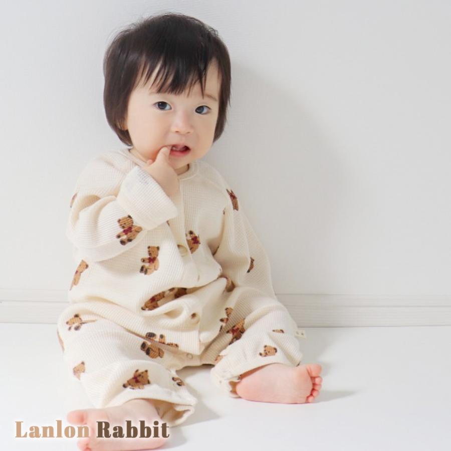 ベビー服 ロンパース カバーオール テディベア くま クマ 格安即決 ワッフル 暖かい 秋 冬 70 シンプル プレゼント 長袖 1歳 80 ベビー 0 歳 ナチュラル