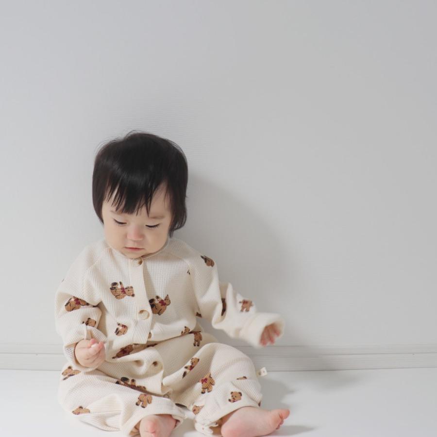 ベビー服 ロンパース カバーオール テディベア くま クマ 格安即決 ワッフル 暖かい 秋 冬 70 シンプル プレゼント 長袖 1歳 80 ベビー 0 歳 ナチュラル