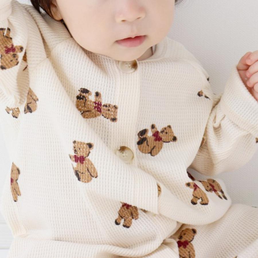 ベビー服 ロンパース カバーオール テディベア くま クマ 格安即決 ワッフル 暖かい 秋 冬 70 シンプル プレゼント 長袖 1歳 80 ベビー 0 歳 ナチュラル