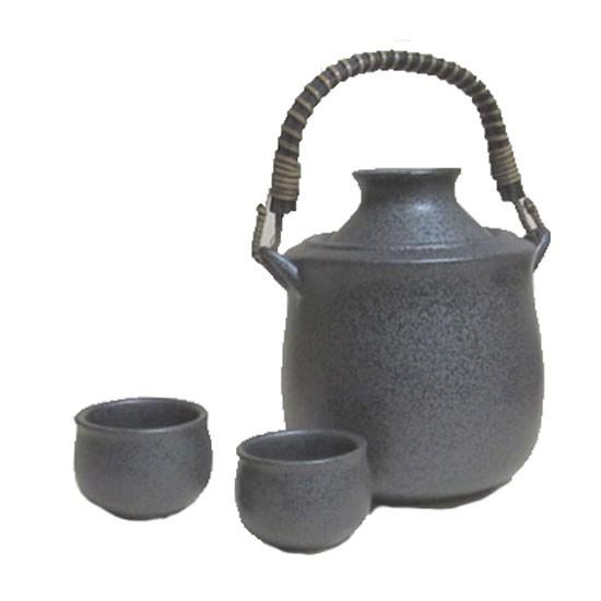 酒燗器 手付き 黒結晶 大 盃 2個付 国産 業務用 徳利 電子レンジ対応