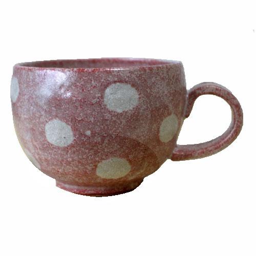 スープカップ 土物 ピンク ドット 国産 食洗機 レンジ プレゼント 和モダン 和食器 味噌汁 お椀 正規品販売 おしゃれ 持ち手