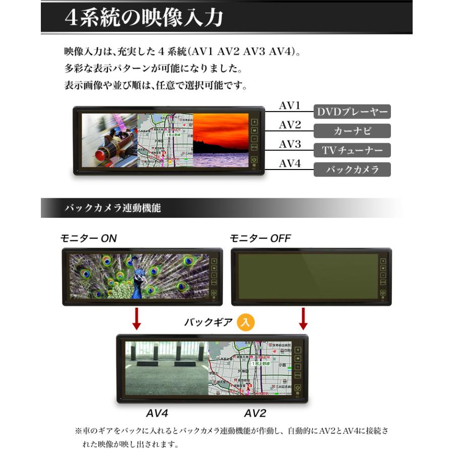 バックミラーモニター 10.2インチ 高画質 LEDバックライト 3画面分割 ルームミラーモニター｜ekisyououkoku｜05