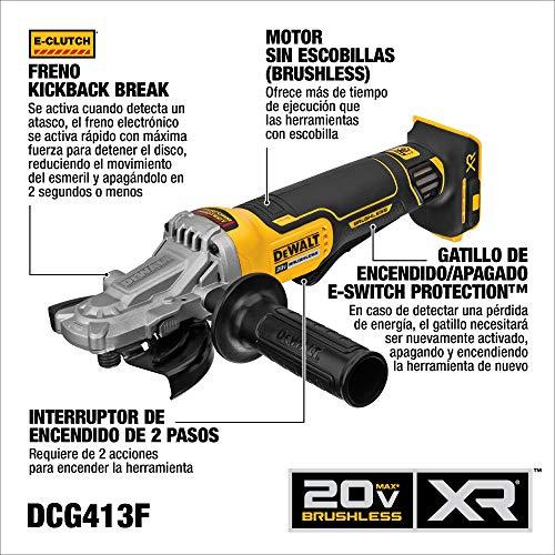 DEWALT　20V　MAX*　XR　Brake,　Paddle　Switch,　Angle　Flathead　5-Inch,　Grinder　with　Tool　Only　(DCG413FB)
