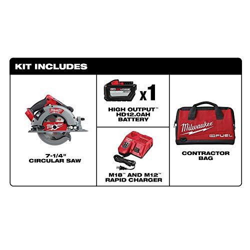 Milwaukee　M18　FUEL　Saw　with　Brushless　Cordless　Battery,　Charger,　Circular　18-Volt　in.　(1)　Lithium-Ion　12.0Ah　7-1　Kit　Tool　Bag