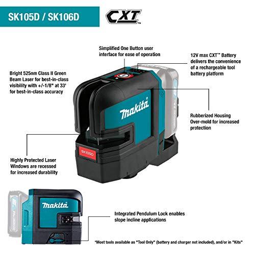 Makita　SK106DNAX　12V　max　Self-Leveling　Lithium-Ion　Laser　CXT(R)　Cross-Line　4-Point　Red　Beam　Cordless　Kit　(2.0Ah)